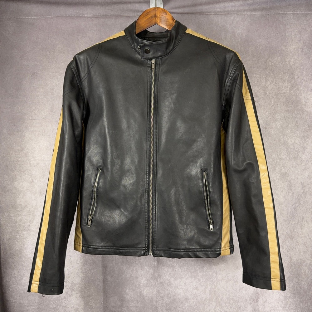 BC Ethic Moto Jacket Faux Leather Racing Stripe Cafe Racer Mens Medium